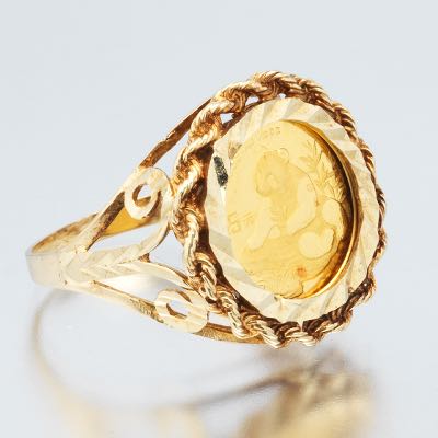 1998 Small Date 1/20 Gold Panda Set In 10K Gold Ring | Sold for