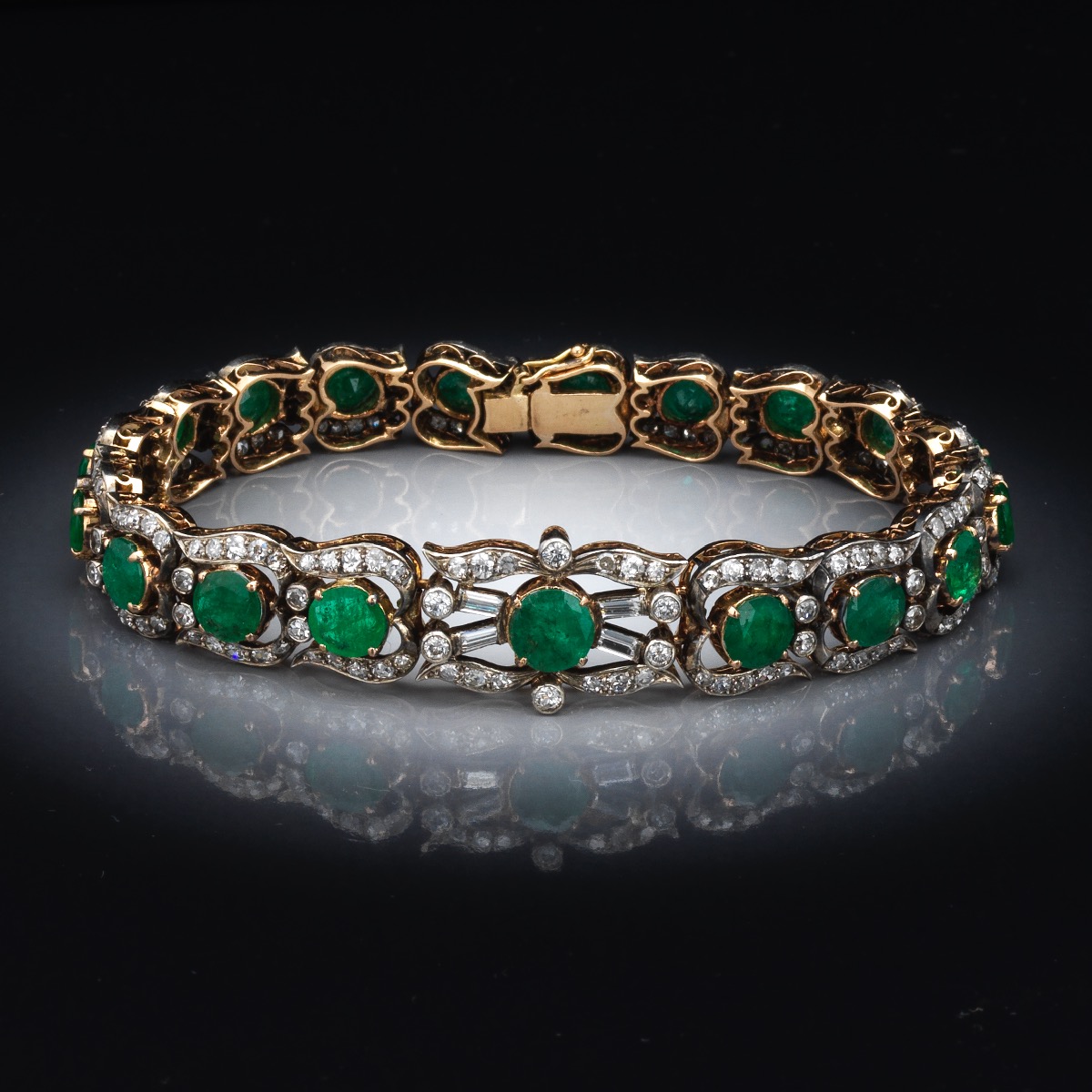 Range Bezel Color 14KT and Sterling Top Diamond and Emerald Riviere Bracelet