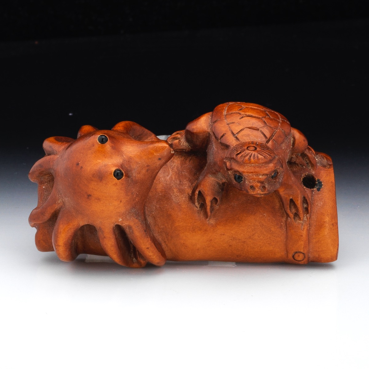 Japanese Signed Carved Wood Octopus and Toad Netsuke | Aspire Auctions